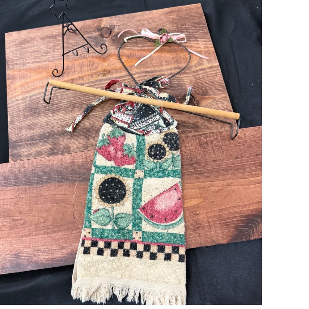 Handmade Primitive Country Kitchen Towel Set Watermelon Sunflower Heart Hanger